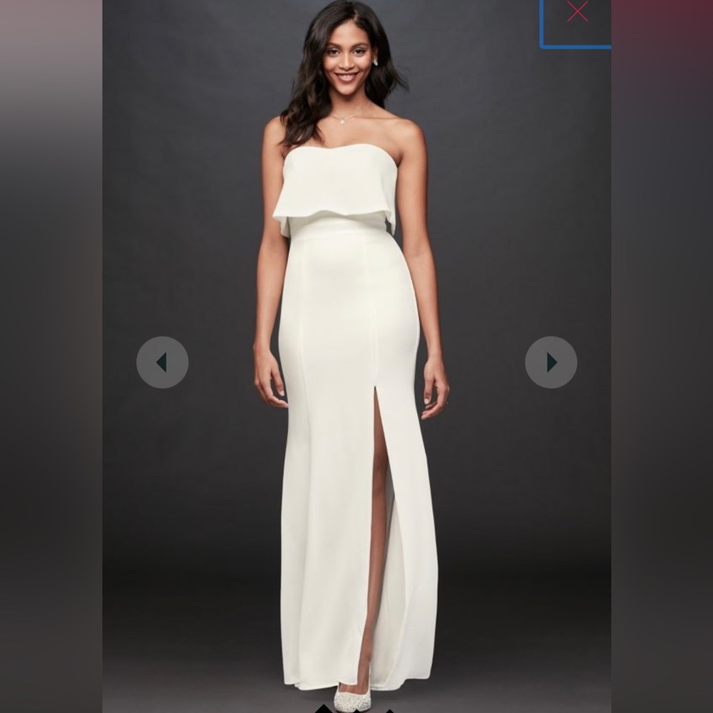 BNWT, flounce top stretch crepe strapless sheath dress by DB Studio